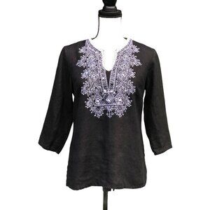 JM Collection Linen Top Womens Petite 6P Black‎
